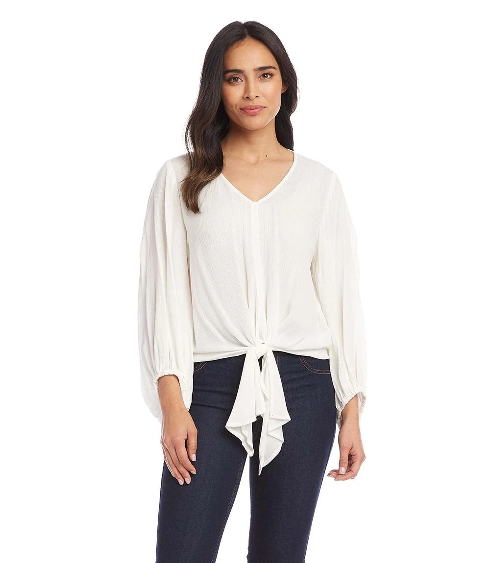 Lantern Sleeve Tie-Front Top 2 Lantern Sleeve Tie-Front Top - Image 2