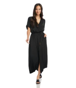 Cuffed Sleeve Dress -The Daily Drape Sales L48566 BLK 003 a40530c6 b2df 48b5 8725 3c4b18c3974f