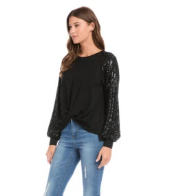 Petite Size Contrast Twist Front Top -The Daily Drape Sales karenkane 2022 fall 3L14325P BLK 1232