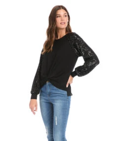 Petite Size Contrast Twist Front Top -The Daily Drape Sales karenkane 2022 fall 3L14325P BLK 1237