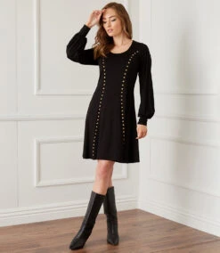Studded A-Line Dress 16 Studded A-Line Dress -The Daily Drape Sales karenkane 2022 fall 3L14327 BLK 132535