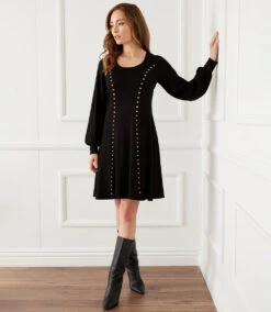 Studded A-Line Dress 18 Studded A-Line Dress -The Daily Drape Sales karenkane 2022 fall 3L14327 BLK 132541