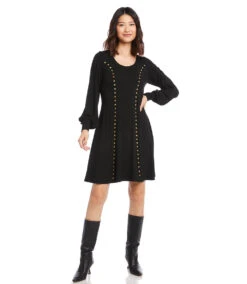 Studded A-Line Dress 14 Studded A-Line Dress -The Daily Drape Sales karenkane 2022 fall 3L14327 BLK 0024