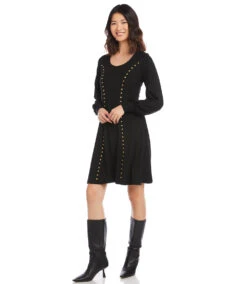 Studded A-Line Dress 13 Studded A-Line Dress -The Daily Drape Sales karenkane 2022 fall 3L14327 BLK 0039
