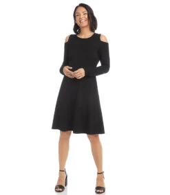 Cold Shoulder A-Line Dress 13 Cold Shoulder A-Line Dress -The Daily Drape Sales karenkane 2022 fall 3L14329 BLK 005