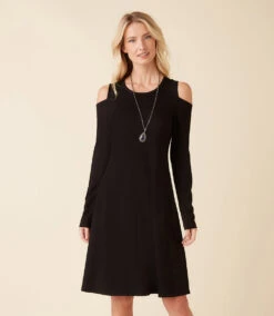Cold Shoulder A-Line Dress 14 Cold Shoulder A-Line Dress -The Daily Drape Sales karenkane 2022 fall 3L14329 BLK 007