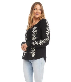 Embroidered Peasant Top -The Daily Drape Sales karenkane 2022 fall 3L55213 BLC 004