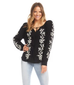 Embroidered Peasant Top -The Daily Drape Sales karenkane 2022 fall 3L55213 BLC 005