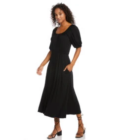 Petite Size Peasant Artisan Dress -The Daily Drape Sales karenkane 2022 spring 1L13123P BLK 004