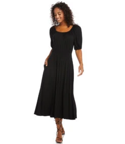 Petite Size Peasant Artisan Dress -The Daily Drape Sales karenkane 2022 spring 1L13123P BLK 005