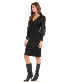 Petite Size Lace Sleeve Dress -The Daily Drape Sales karenkane 2022 winter 4L14332P BLK 005