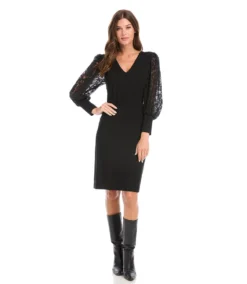 Petite Size Lace Sleeve Dress -The Daily Drape Sales karenkane 2022 winter 4L14332P BLK 006