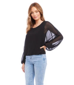 Petite Size Lantern Sleeve Top -The Daily Drape Sales karenkane 2023 spring 1L34007P BLK 003