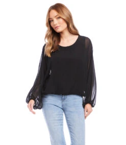 Petite Size Lantern Sleeve Top -The Daily Drape Sales karenkane 2023 spring 1L34007P BLK 004