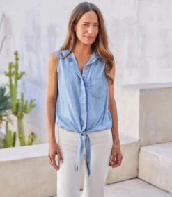 Sleeveless Tie‐Front Top -The Daily Drape Sales karenkane 2023 spring 1L46534 CHA 005