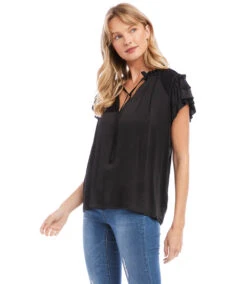 Flutter Sleeve Ruffle Top 6 Flutter Sleeve Ruffle Top -The Daily Drape Sales karenkane 2023 spring 1L54192 BLK 003