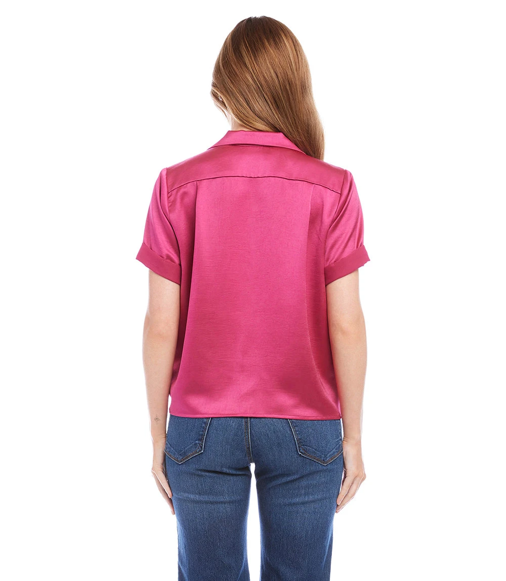 Roll Sleeve Tie Front Top 2 Roll Sleeve Tie Front Top - Image 2