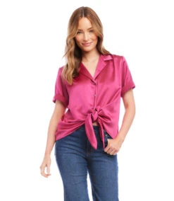 Roll Sleeve Tie Front Top 8 Roll Sleeve Tie Front Top -The Daily Drape Sales karenkane 2023 spring 1L68123 RAS 004