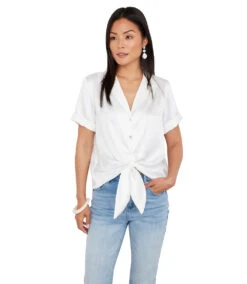 Roll Sleeve Tie-Front Top