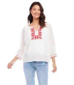 3/4 Sleeve Embroidered Top -The Daily Drape Sales karenkane 2023 spring 1L70170 CRE 003
