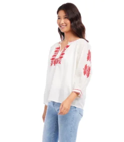 3/4 Sleeve Embroidered Top -The Daily Drape Sales karenkane 2023 spring 1L70170 CRE 005