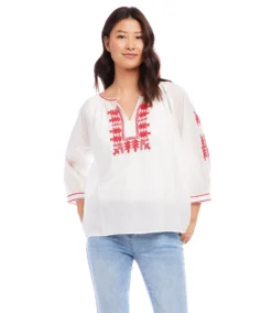 3/4 Sleeve Embroidered Top -The Daily Drape Sales karenkane 2023 spring 1L70170 CRE 006