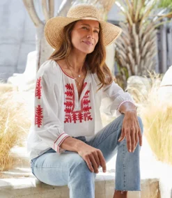 3/4 Sleeve Embroidered Top -The Daily Drape Sales karenkane 2023 spring 1L70170 CRE 007