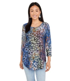 Petite Size Tie-Dye Burnout Shirttail Top