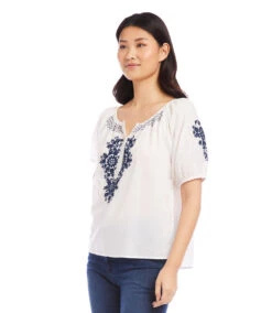 Embroidered Short Sleeve Top -The Daily Drape Sales karenkane 2023 summer 2L70183 OWH 003