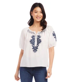 Embroidered Short Sleeve Top -The Daily Drape Sales karenkane 2023 summer 2L70183 OWH 004