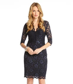 Petite V-Neck Scallop Lace Dress